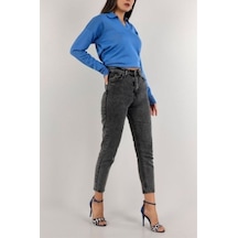 Trendy Kadın Füme Yüksek Bel Yumuşak Dokunuşlu Rahat Kesim Mom Jean Kot Pantolon