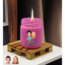 Bk Gift Kişiye Özel Dtf Sevgili Karikatürlü Pembe Renkli Cam Kavanozda Kokulu Mum-1, Sevgiliye Hediye, Doğum Günü Hediyesi