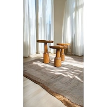 Wood Ahşap 3 Lü Set Mantar Yan Sehpa / Tik Ağacı Renk / Zigon Sehpa Tik Ağacı