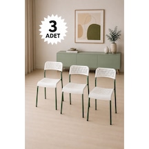 Mira Beyaz/ Yeşil Sandalye Plastik Gövdeli Metal Ayaklı, Mutfak Sandalyesi, Çalışma, Bahçe, Yemek Oda Beyaz/yeşil- 3 Adet