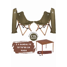 Bag The Joy Ahşap Masa Sandalye Seti Kahverengi-haki- 70 70 55cm