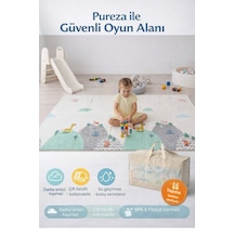 Pureza Çift Taraflı Katlanabilir Oyun Matı 200CMX130CMX1CM Kaymaz, Darbe Emici, Su Geçirmez, Bulutlar Dağlar/Pembe Ayı Masalı, Taşıma Çantası Hediyeli (Yerli Üretim)