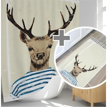 Banyo Paspas Ve Tek Kanat Duş Perdesi 1x180x200 Set Banyo Halısı Deer Karışık