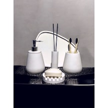 4'lü Kırık Beyaz Beton Banyo Seti Gri
