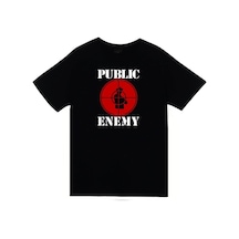 Public Enemy Baskılı Unisex %100 Pamuk Siyah T-shirt SIYAH