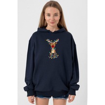 Adorable Reindeer Christmas Lacivert Kadın 3ip Kapşonlu 001