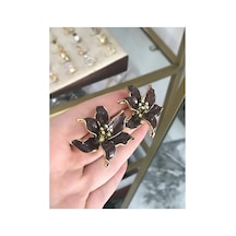 Tasarım Çiçek Model Küpe Kahverengi