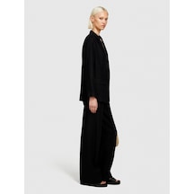 Sisley %100 Keten Kapaklı Cep Tasarımı Tek Düğmeli Blazer Ceket Kadın Siyah Ceket - 324p2aghlw019