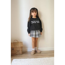 Kız Çocuk Slogan Yazı Detaylı Üst Pötükareli Şort Etek Alt Üst Takım Yeni Sezon Siyah Beyaz Siyah Beyaz Siyah - Beyaz