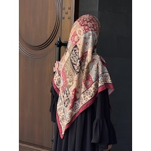 Qalortex Scarf Pamuklu Soft Osmanlı Desen Eşarp-bordo