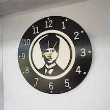 Atatürk Ahşap Siyah Renk Sade Sayılı Hediyelik Sessiz Duvar Saati 50cm Siyah