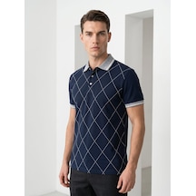 Giyim Dünyası Erkek Baklava Desenli Polo Yaka Tshirt Lacivert