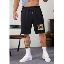 Altamira Erkek Siyah Gangsta Baskılı Oversize Şort 001
