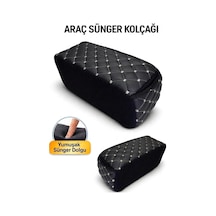 Lüks Oto Kolçak Kol Dayama Koltuk Arası Organizer Cepli Vidasız Montaj Siyah Deri Ve Gümüş Dikiş