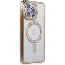 Newface Apple Apple iPhone Uyumlu  15 Pro Kılıf Joke Simli Magneticsafe Kılıf - Gold