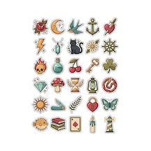 30 Adet Retro Klasik Dövme Stili Sticker Seti - Laptop Defter Telefon Kılıfı Ajanda Çok Renkli