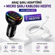 Tr 3 Portlu Araç Şarj Aleti Ve 67w Usba To Micro Data Ve Hızlı Şarj Kablosu 1m Beyaz Hediye