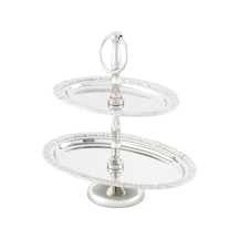 Mikasa Moor Silver 2 Katlı Gondol Oval Çiçek İşlemeli Sunumluk 24x16x25 Cm Gümüş