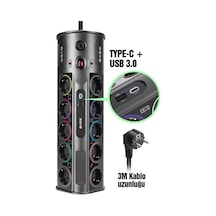 S-link Swapp SP10AF 1.5 MM USB Type-C 2.1A/5V 16A 250V 3680W 10'lu Kablolu Akım Korumalı Priz 3 M