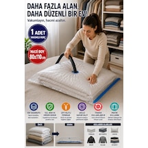Maxi Boy Vakumlu Hurç 80x110 Cm 1 Adet Çift Kilitli Vakum Poşeti Yorgan Battaniye Saklama Çuvalı Şeffaf