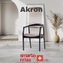 Smarto Relax Akron 2 Li Sandalye Seti Ahşap Ayaklı, Krem Kumaş Siyah-krem