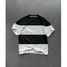 Soonaksesuar Unisex Bisiklet Yaka Parçalı T-shirt - Siyah SIYAH