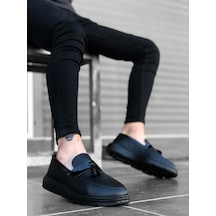 BA0005 Bağcıksız Yüksek Taban Klasik Siyah Parlak Kuşaklı Püsküllü Erkek Ayakkabı