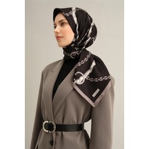 Armine Desenli Ipek Sura Eşarp 9346- 11 - Siyah - Gri Siyah - Gri