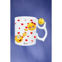 Kavuşma Love Emoji Baskılı Smile Emoji Toplu Kupa Bardak Çay Kahve Fincanı Beyaz