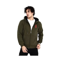 Unisex Baskılı Tam Fermuarlı Kapşonlu Sweatshirt - Haki Haki