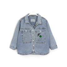 Dobakids Gömlek Yaka Ön Ve Arkası Baskılı Erkek Çocuk Denim Ceket 1996 Mavi