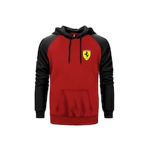 Ferrari Logo Kırmızı Renk Reglan Kol Sweatshirt Kırmızı