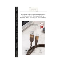 Premium Teknoloji Ürünü Günlük Kullanım Şarj Kablosu Usb To Type-c Data Kablo U18 Kahverengi