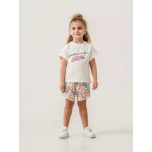Cicihlid Kız Çocuk Pamuklu Dokuma Şort T-shirt Takım-15881 Çok Renkli