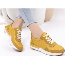 N Napa Shoe Np.7303.sarı Deri Napa Shoe Hakiki Deri Kadın Comfort Sneaker Hardal Sarısı