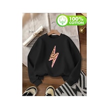 Herkesemoda Lıghtnıng Desen Detaylı Bisiklet Yaka İçi Polarlı Sweatshirt Siyah