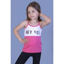 Toontoy Kız Çocuk Baskılı Kare Yaka Basic Atlet Pembe