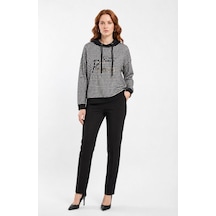 Neden Tekstil Kadın Ekoseli Kapüşonlu Rahat Kalıp Sweatshirt - Siyah