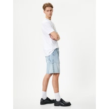 Koton Oversize Kot Şort Bermuda Cepli Dikiş Detaylı Düğmeli Açık İndigo 4sam40139nd Açık İndigo