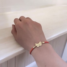 Şeyma İsmine Özel Kelebek Motifli 14 Ayar Altın Plakalı Turuncu Derili Hediye Bileklik-502isim Şeyma