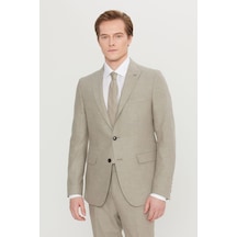 Altınyıldız Classıcs Lımıted Edıtıon Erkek Bej Yünlü Slim Fit Dar Kesim Kırlangıç Yaka Kapak Cepli Esnek Takım Elbise