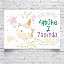 Sevimli Unicorn Temalı Doğum Günü Afişi 70x100 Cm