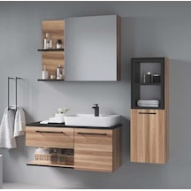 Denko Piramit 90 Cm Mdf Banyo Dolabı Takımı Ve Boy Dolabı Kahverengi