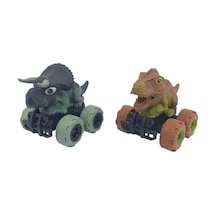 Sürtmeli Dinazor Arabalar 2'li - 12 Cm - Triceratops & Stegosaurus Lisinya