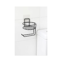 Yapışkanlı Tuvalet Kağıtlığı - Mat Siyah Metal, Delmeden Montaj 16.5 x 12.2 x 11.2 CM