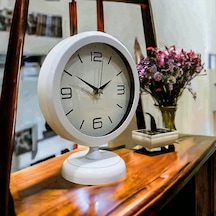 Beyaz Metal Ofis Salon Otel Masa Saati 25*20 cm Y2