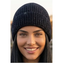 Tezzgelsin Kadın Renkli Melanj İplik Manşetli Kışlık Triko Bere Lacivert