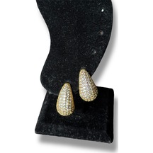 Full Taşlı Küçük Boy Su Damlası Çelik Küpe Sarı