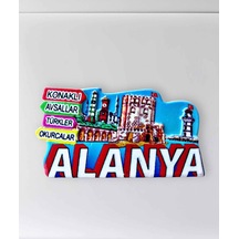 Alanya Konaklı , Avsallar , Türkler , Okurcalar Temalı Polyester Kabartmalı Magnet 8 X 4,5 Cm Kod:1107 Dekoratif Hediyelik Buzdolabı Süsü