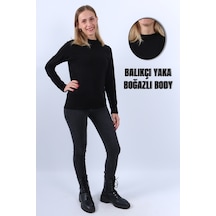 Kadın Balıkçı Yaka Uzun Kollu Body Siyah